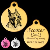 Boxer Cropped Ear Engraved 31mm Large Round Pet Dog ID Tag